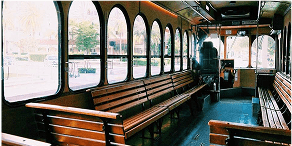 Interior view of White Classic Trolley – 30 Passengers