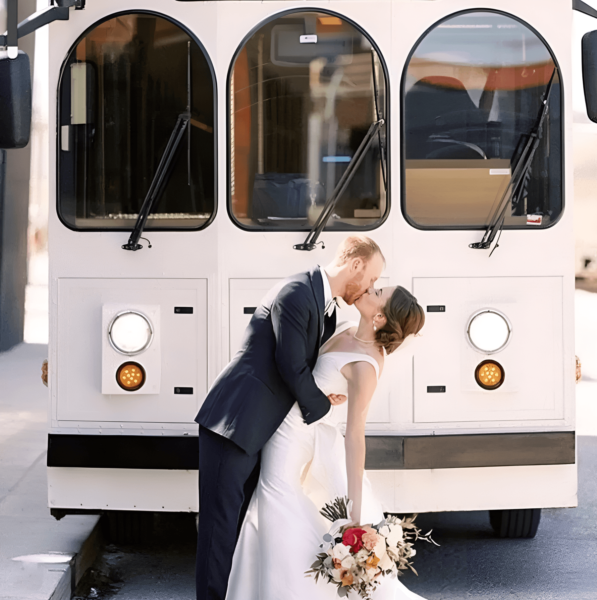 Wedding party inside trolley