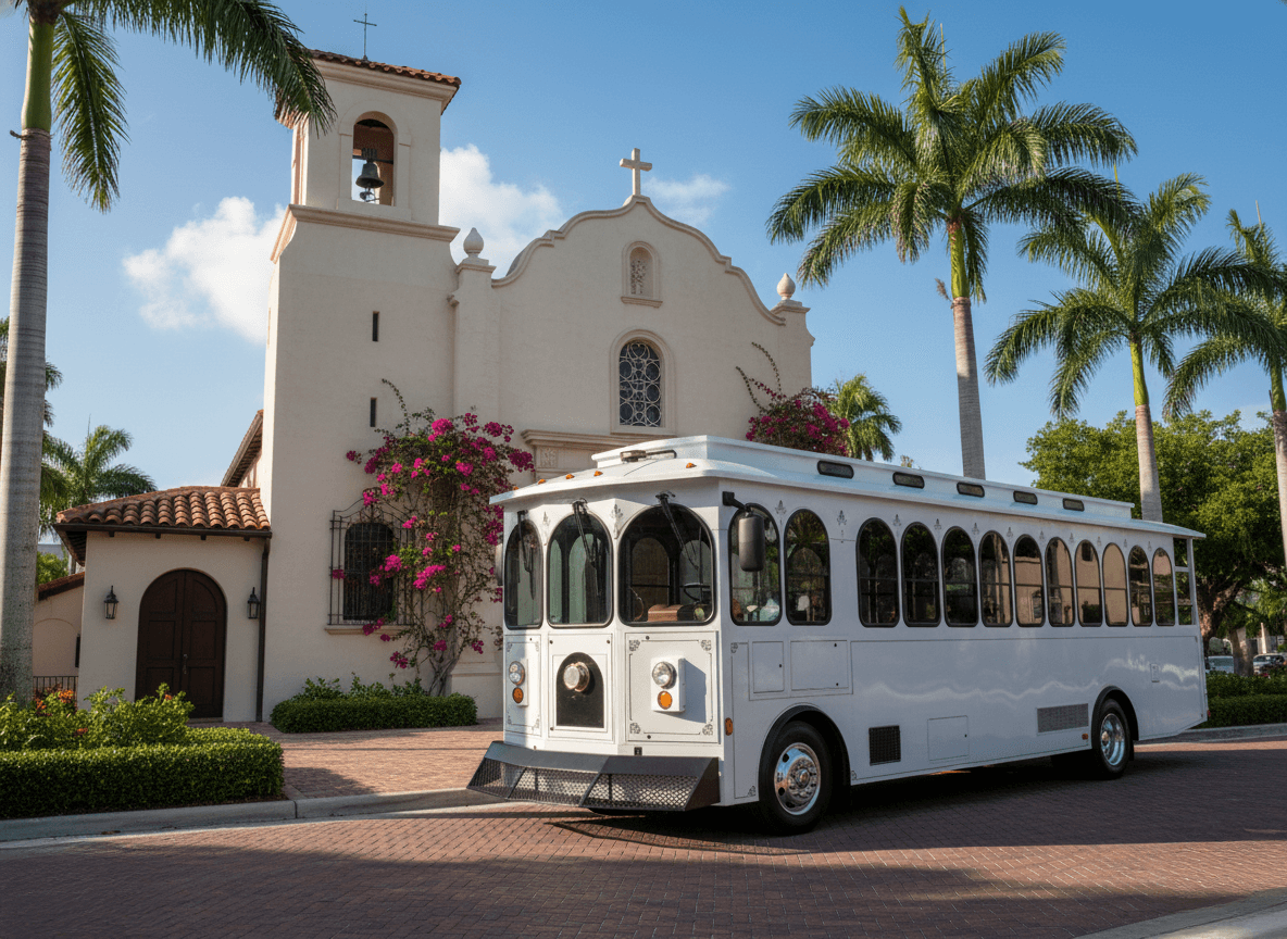 Elegant trolley at a wedding venue in Dallas