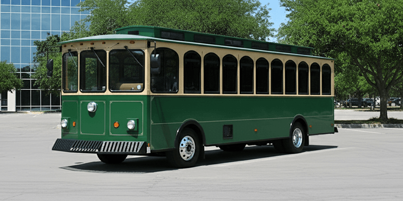 Trolley image from Rent A Trolley’s gallery; vehicle availability varies